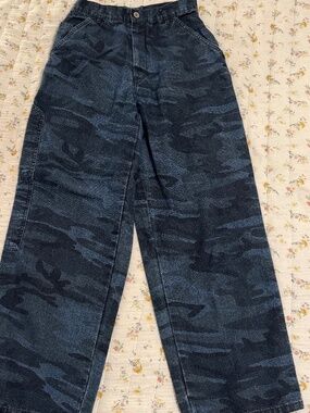 Vintage New Legends Youth Camo Jeans Size 14 Baggy Denim Blue Y2K Carpenter Wide